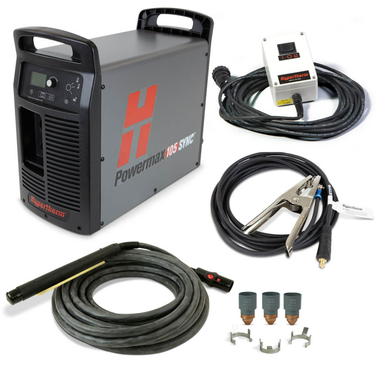 Hypertherm Powermax105 SYNC Mechanised Plasma Cutter 415V, CPC port, 180 deg 7.6m (25') Torch, remote
