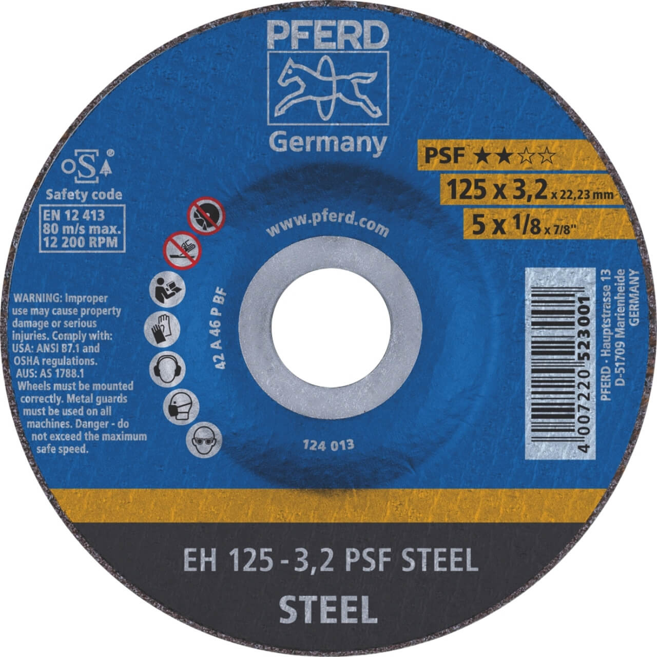 Pferd A46P PSF 125x3.2x22mm Cutting Disc 25/box