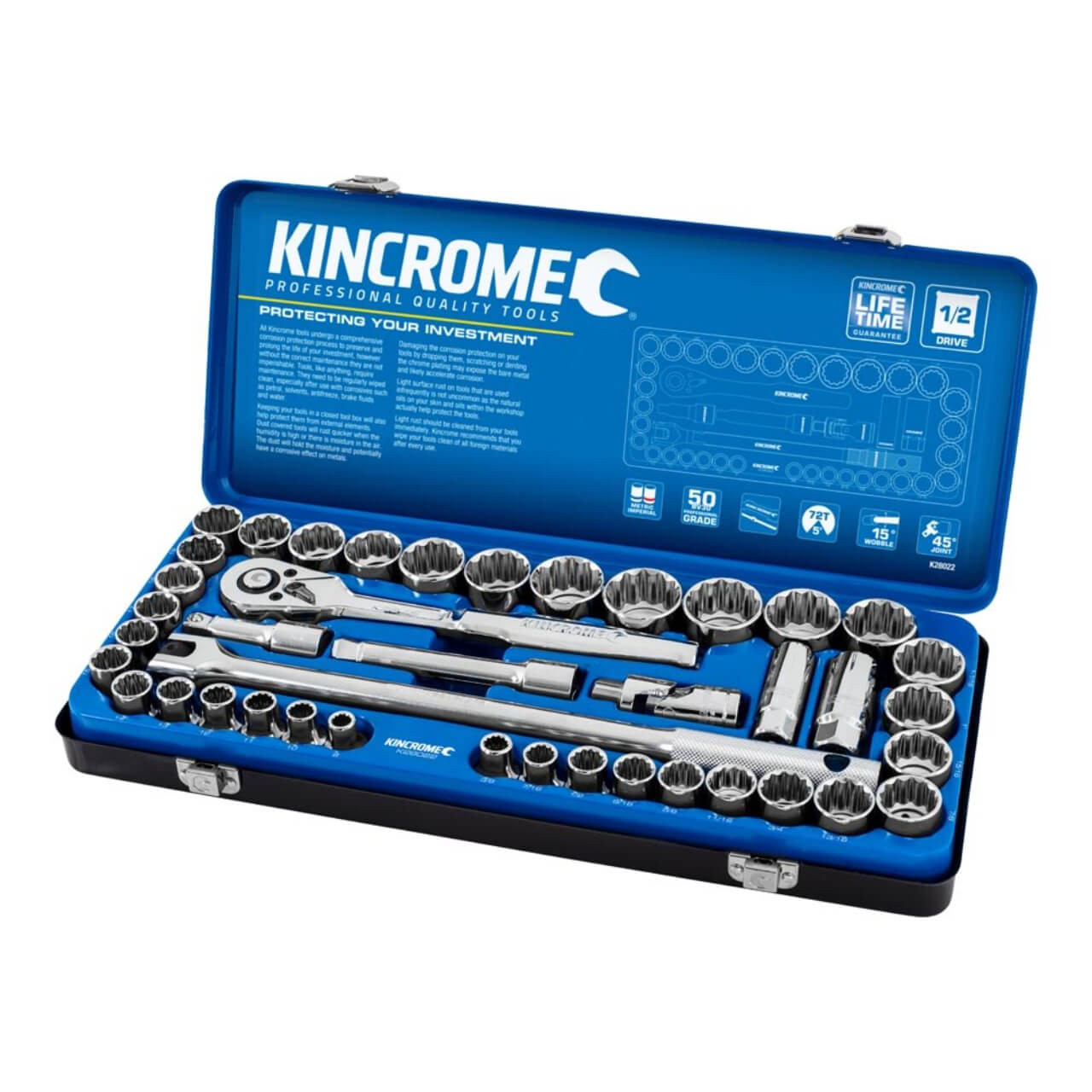 Kincrome 1/2 Dr Std Hand Socket Set Metric & Imperial 42pce