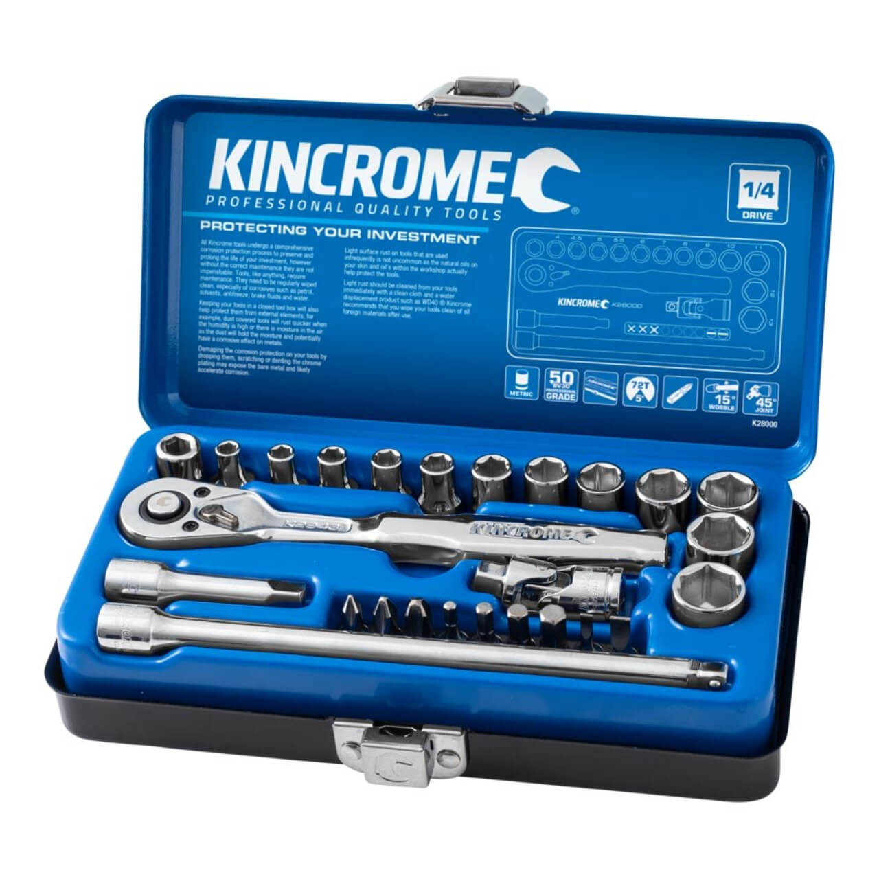 Kincrome 1/4 Dr Std Hand Socket Set Metric 26pce