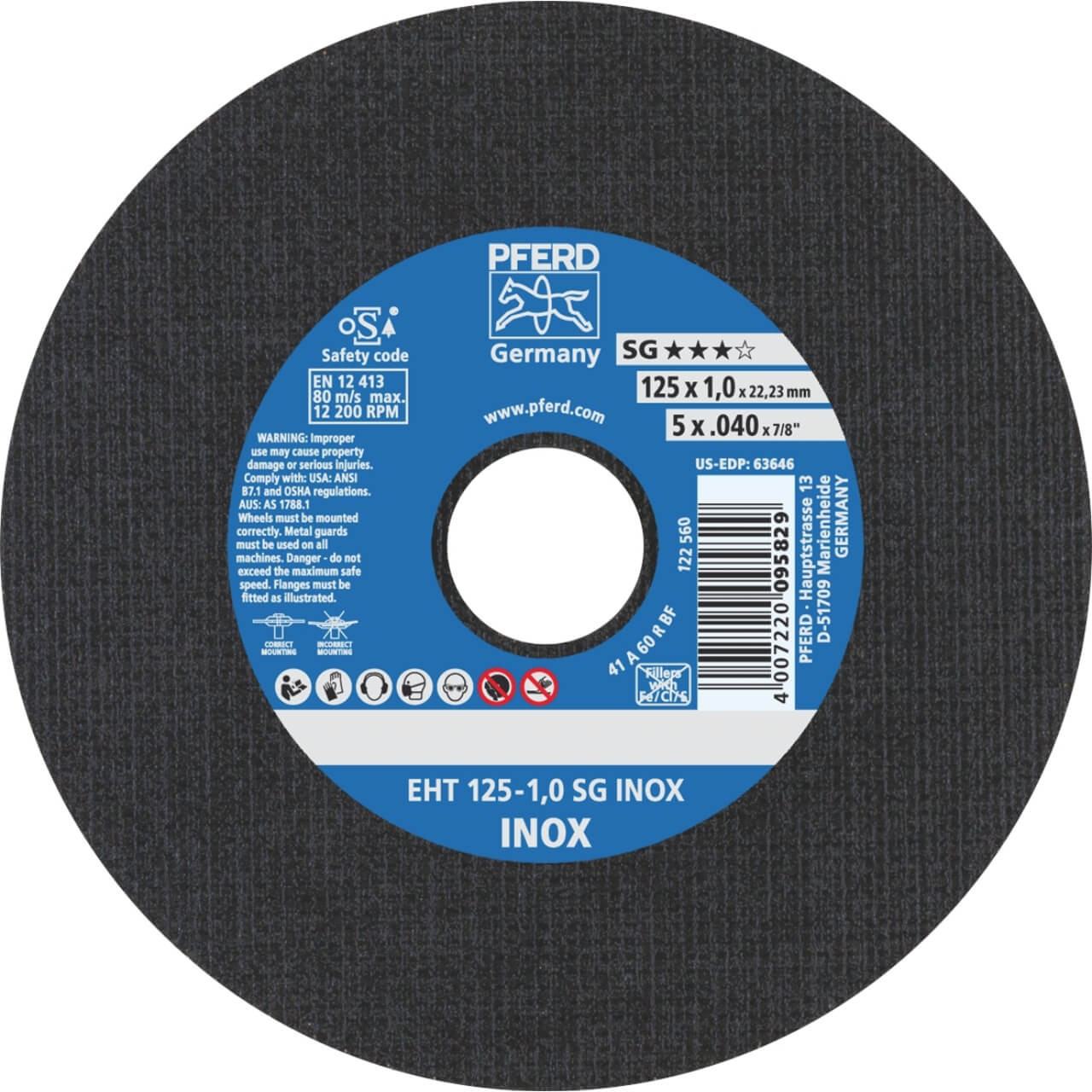 Pferd EHT SG Inox Performance 125x1x22 U/Thin Cutting Disc 25/box