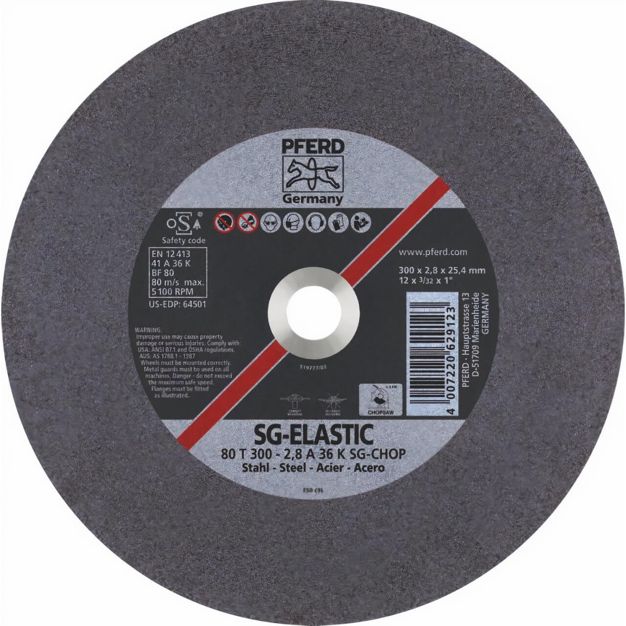 Pferd A36K SG-Chop 300x2.8x25.4 80T Premium Steel Cutting Wheel