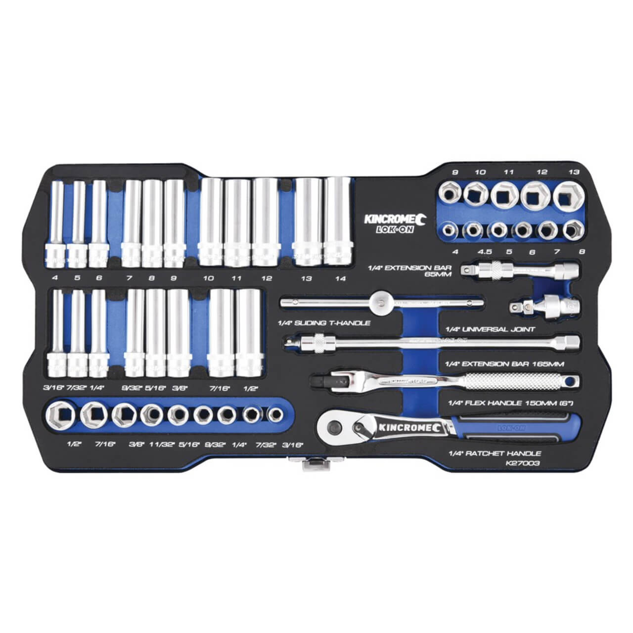 Kincrome Lok-On Socket Set 45 Piece 1/4” Dr Met/Imp