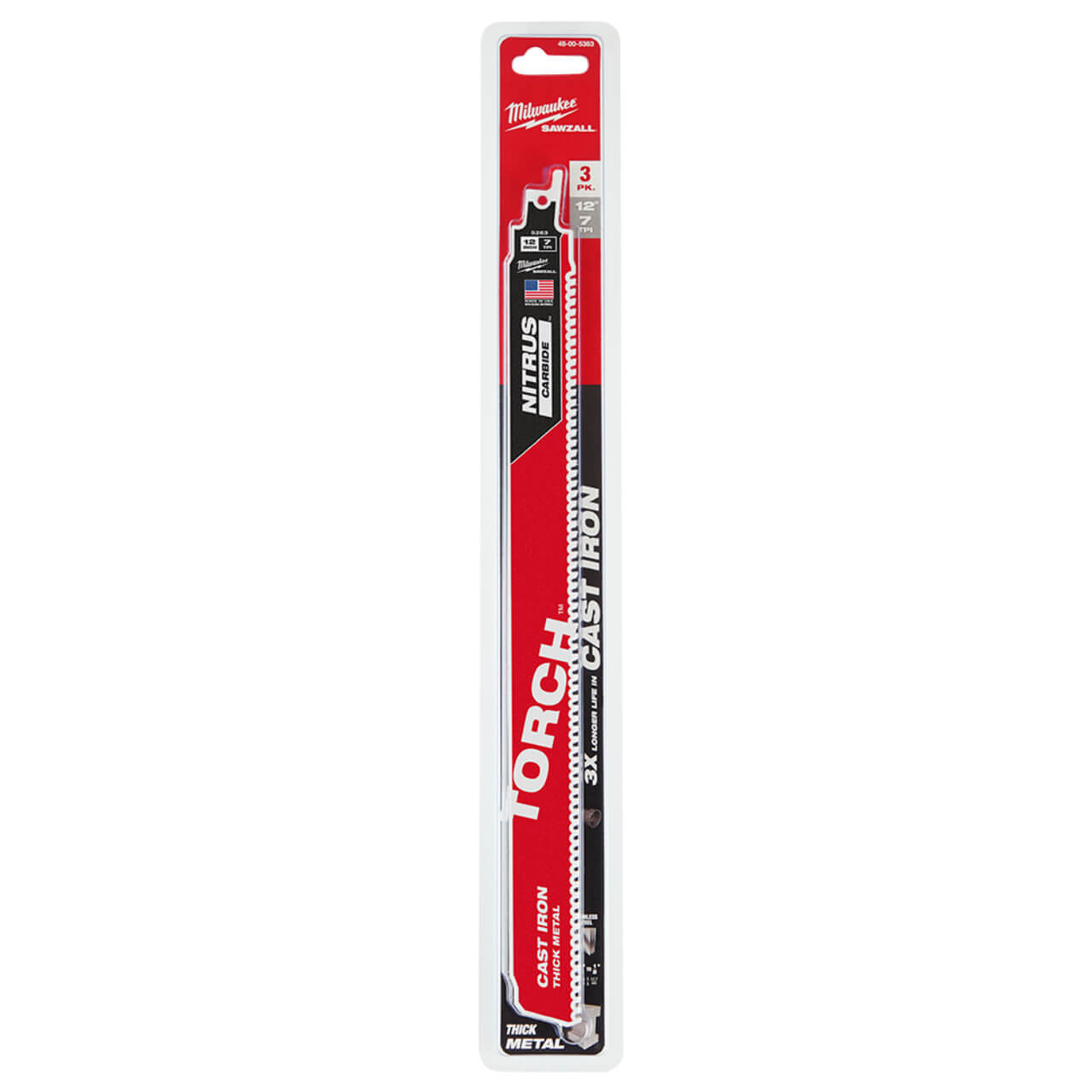 Milwaukee Sawzall 300mm 7tpi The Torch With Nitrus Carbide Reciprocating Saw Blade 3pk