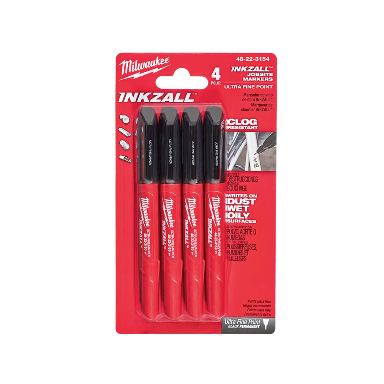 Milwaukee Inkzall Black Ultra Fine Point Marker 4pk