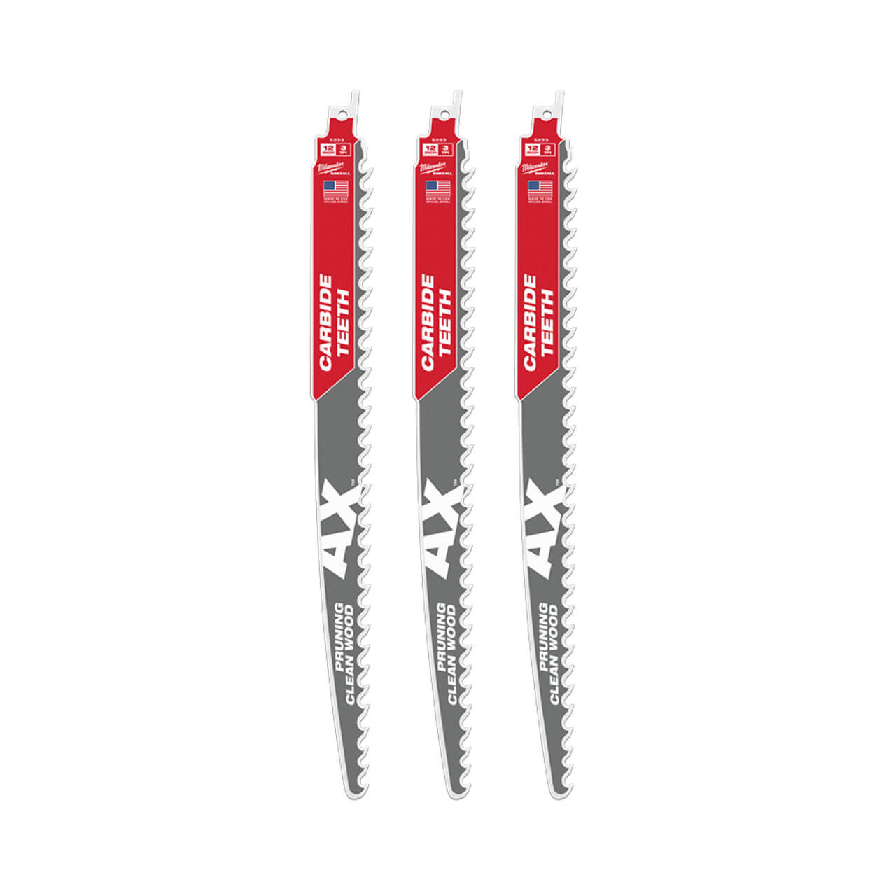 Milwaukee Sawzall 305mm The Ax With Carbide Teeth For Pruning & Clean Wood Reciprocating Saw Blade 3pk