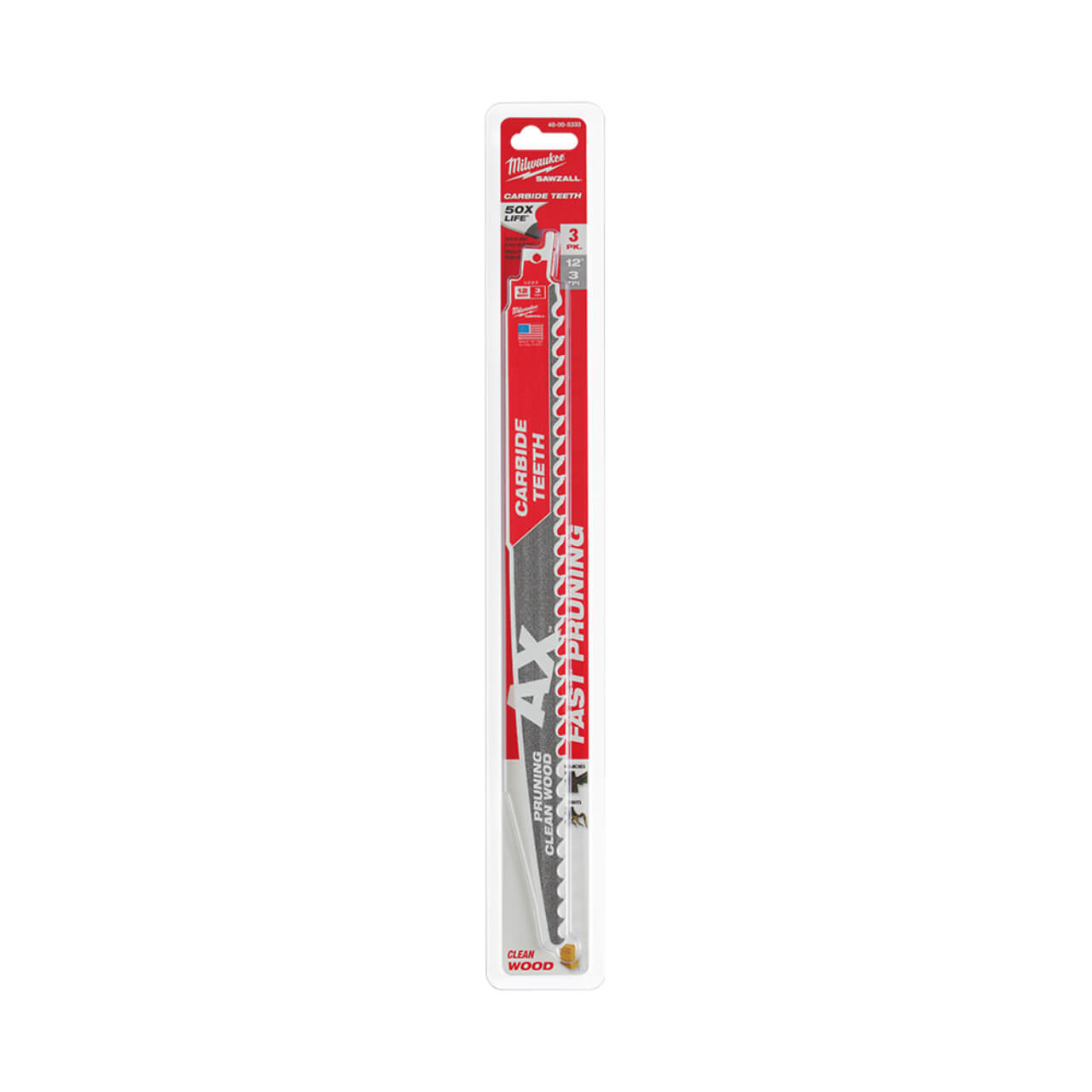 Milwaukee Sawzall 305mm The Ax With Carbide Teeth For Pruning & Clean Wood Reciprocating Saw Blade 3pk