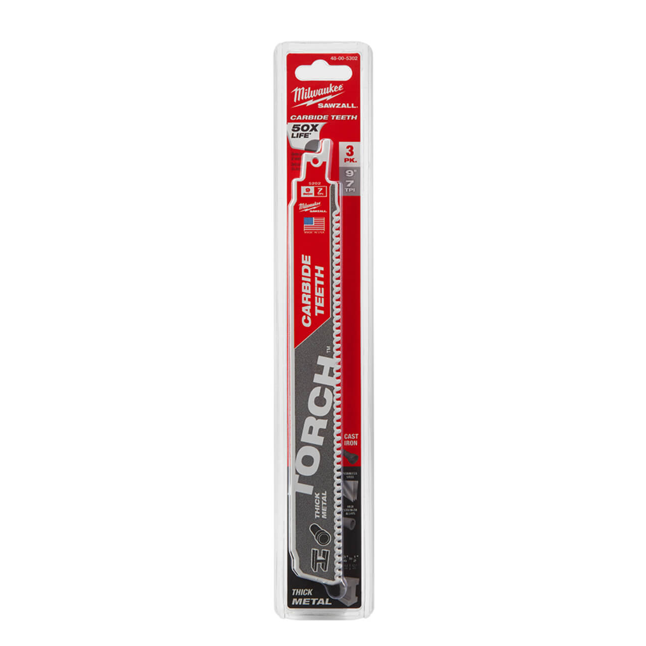 Milwaukee Sawzall 230mm The Torch With Carbide Teeth Metal Demolition Reciprocating Saw Blade 3pk