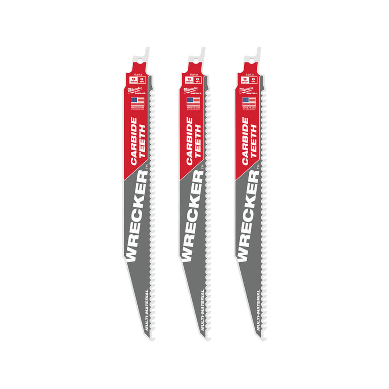 Milwaukee Sawzall 230mm 6tpi The Wrecker With Carbide Teeth Reciprocating Saw Blade 3pk