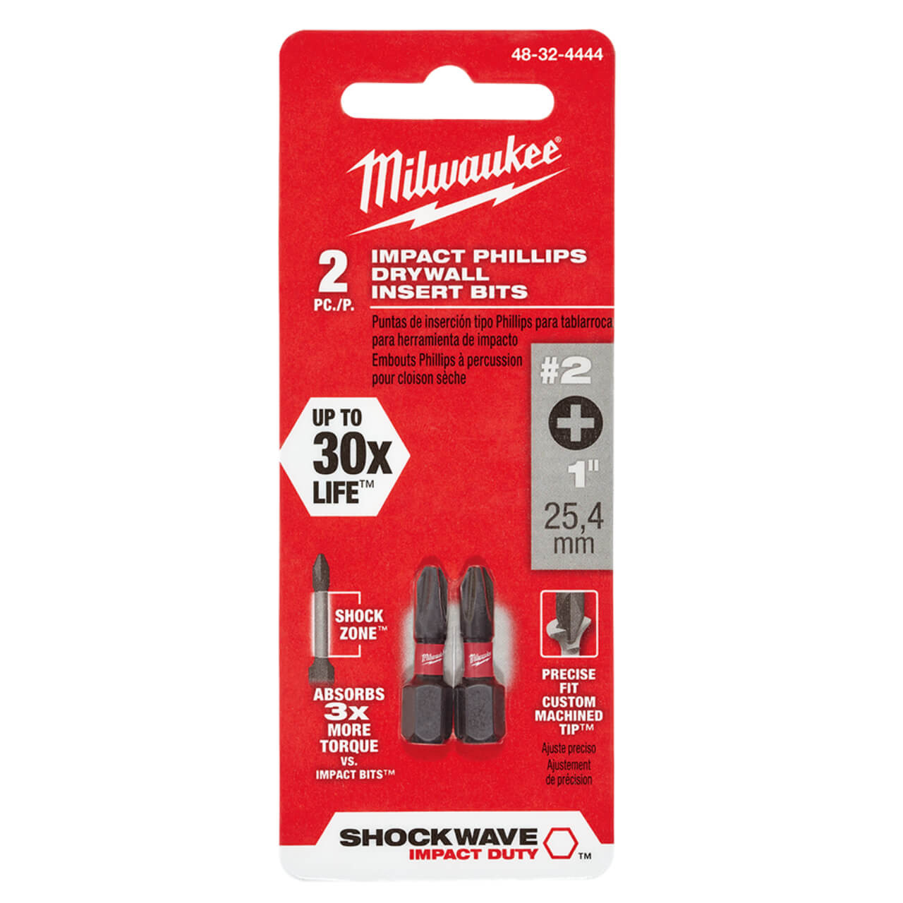 Milwaukee SHOCKWAVE Phillips #2 Insert Bit Reduced Diameter 2pk