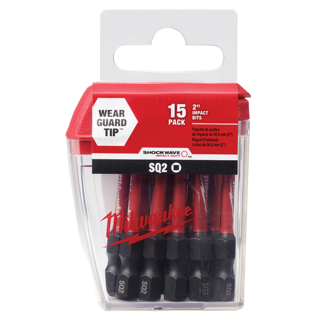 Milwaukee SHOCKWAVE 50mm (2”) Square Recess #2 Power Bit 15pk