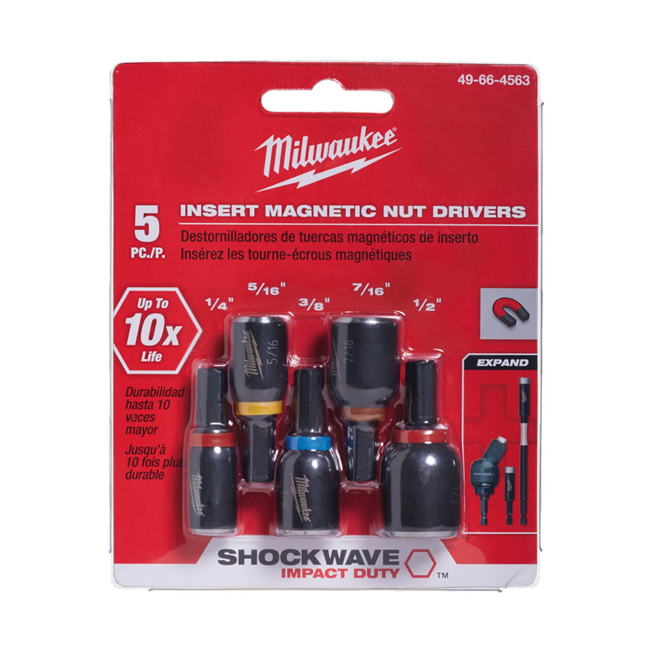 Milwaukee SHOCKWAVE Magnetic Nutdriver Bit Set 1/4, 5/16, 3/8, 7/16, 1/2 5pce