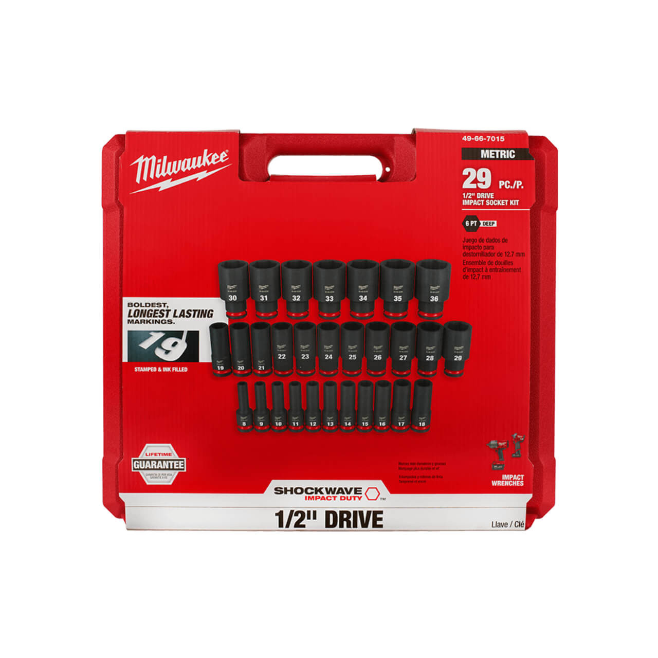 Milwaukee Shockwave 8-36mm 1/2 Dr 6pt Deep Impact Socket Set Metric 29pce