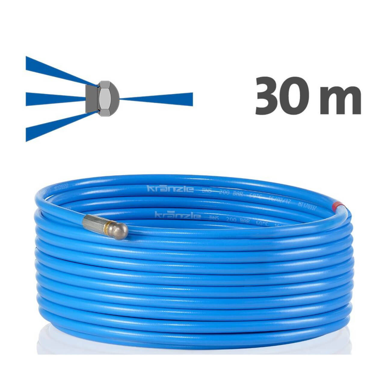 Kranzle 30m Pipe Cleaning Hose w/Nozzle - max. 19L/min. 200 bar