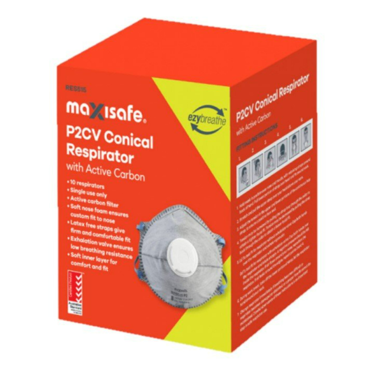 Maxisafe P2CV Disposable Respirator Active Carbon 10/box