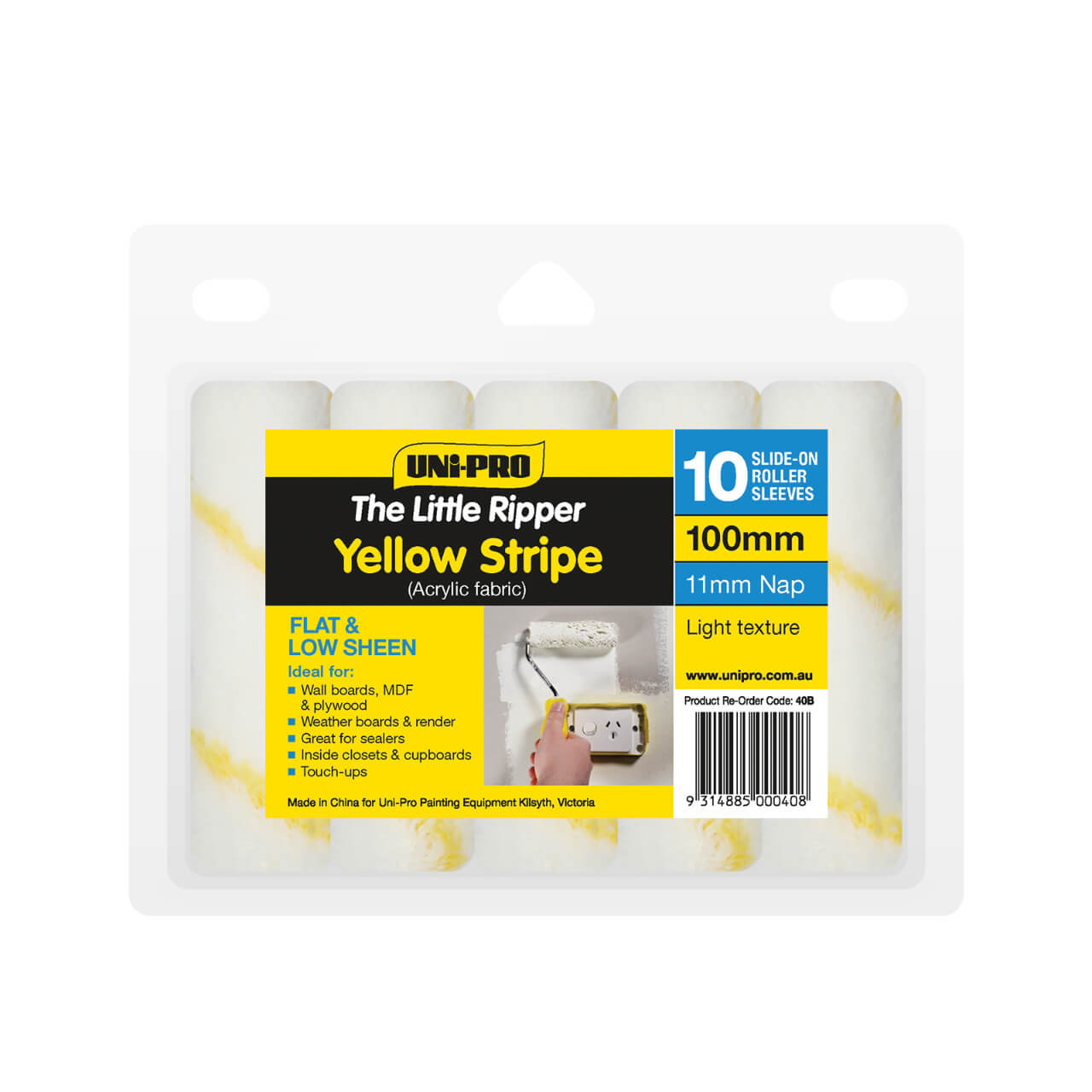UNi-PRO Little Ripper 100mm Fabric Covers 11mm Nap 10pk