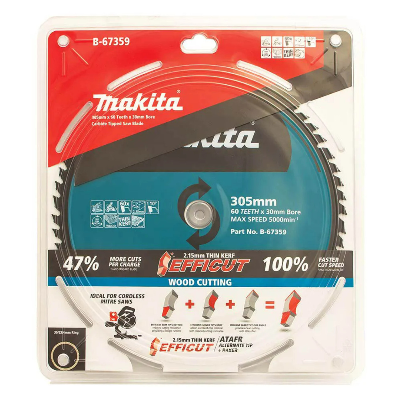 Makita Efficut 305mm x 30/25.4mm x 60T TCT Wood Saw Blade - Mitre Saw