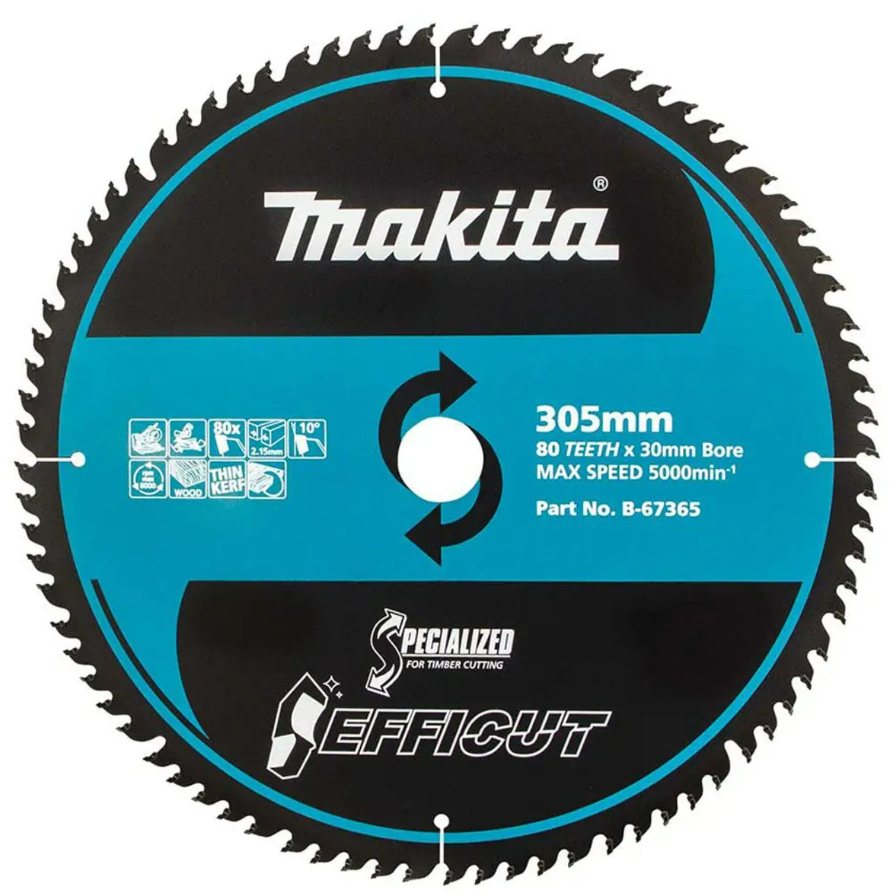 Makita Efficut 305mm x 30/25.4mm x 80T TCT Wood Saw Blade - Mitre Saw