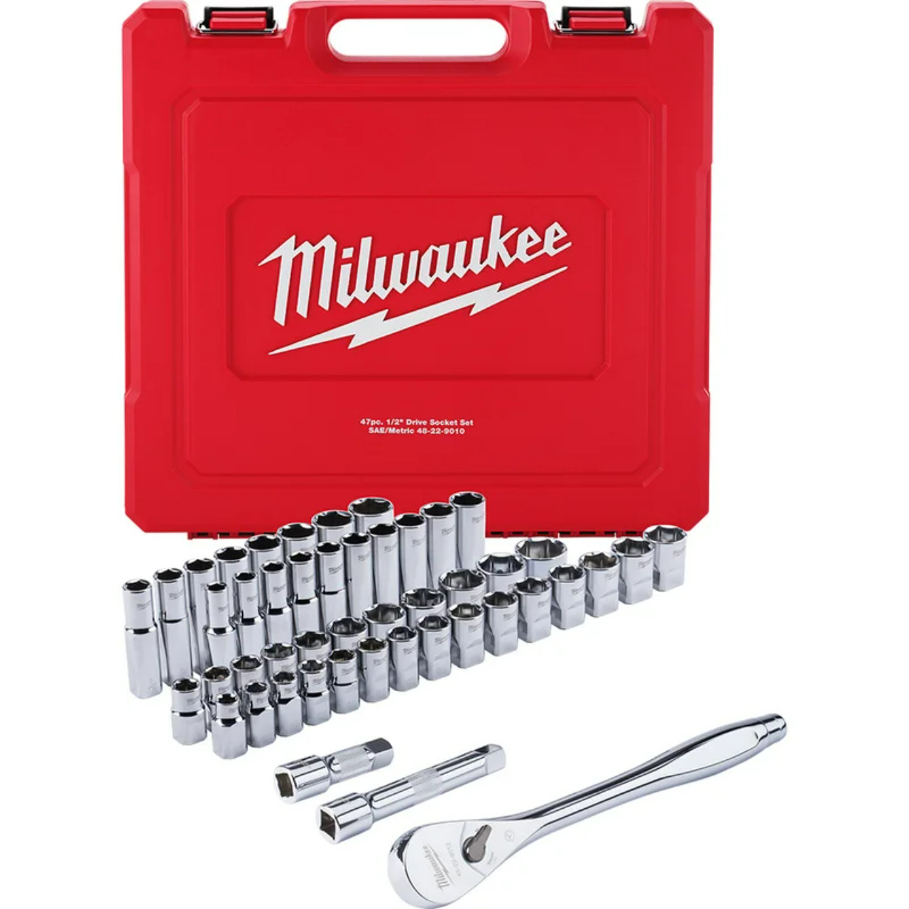 Milwaukee 10-24mm 1/2-1-1/8 1/2 Dr Ratchet & Socket Set  Metric & Imperial 47pce