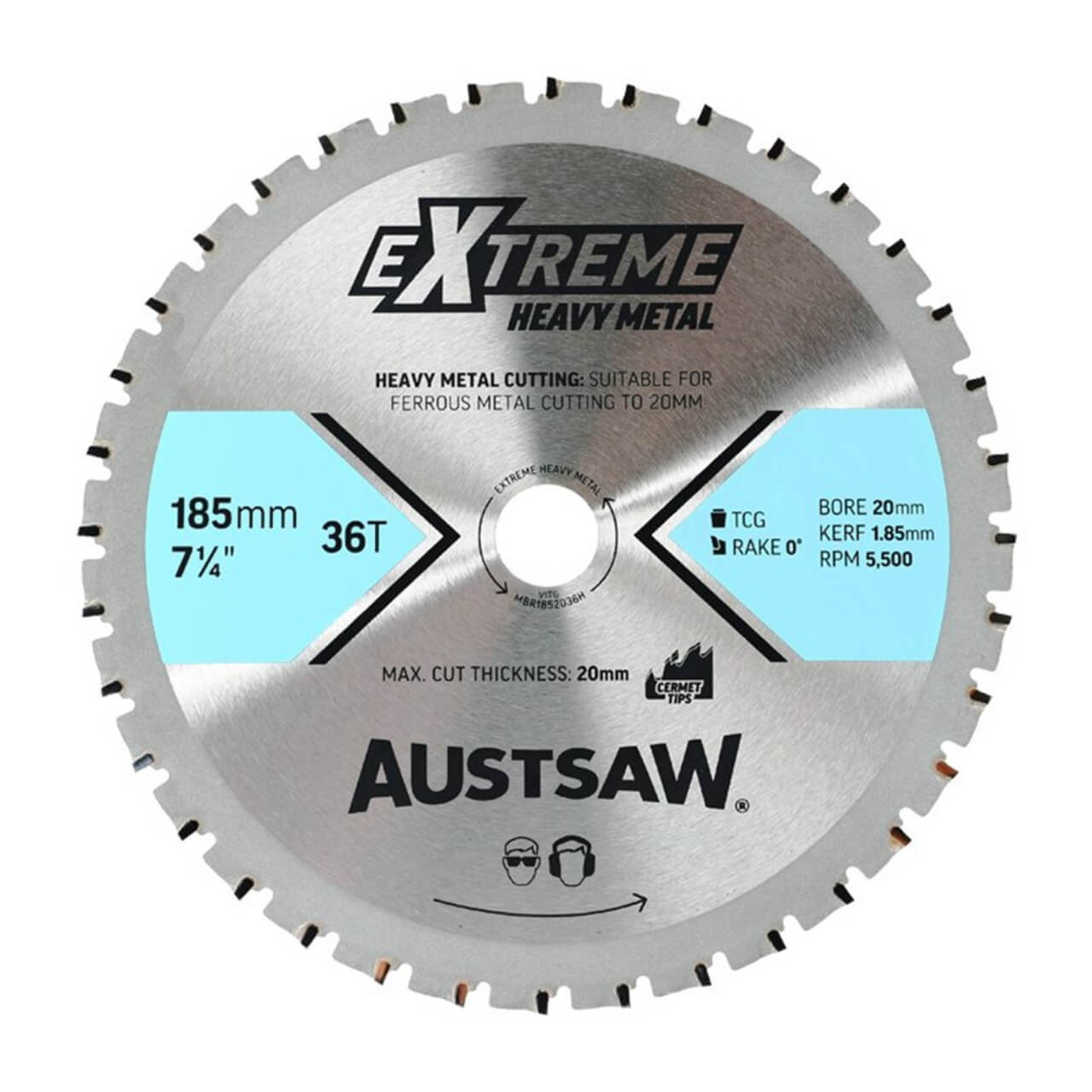 Austsaw RaiderX Metal Blade 185mm x 20 x 36T HEAVY METAL