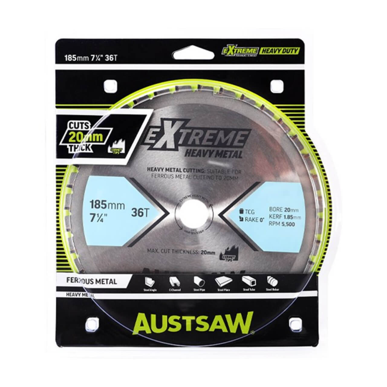 Austsaw RaiderX Metal Blade 185mm x 20 x 36T HEAVY METAL