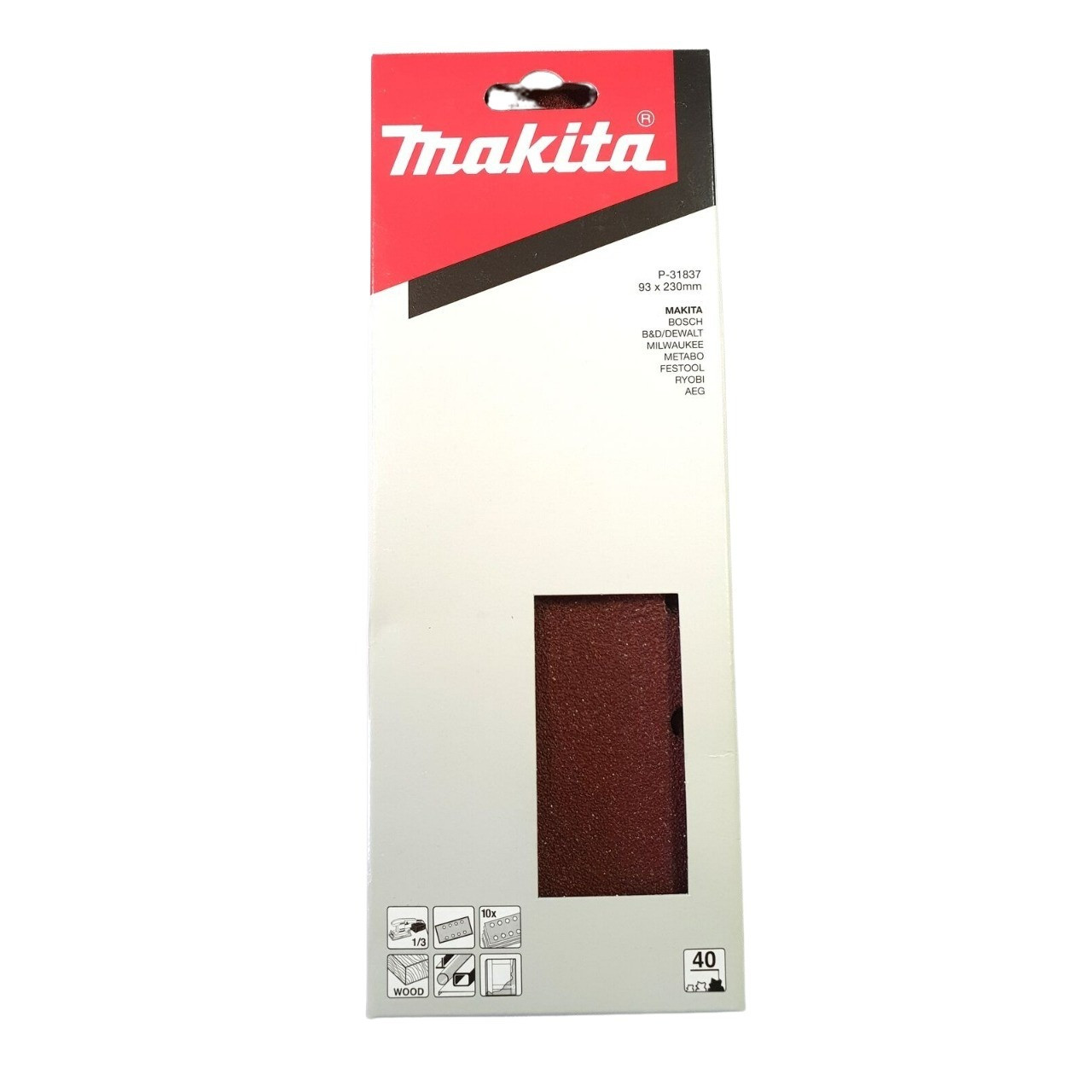 Makita Sand Paper 40# / 1/3 Sheet Brown Punched - (10pk)