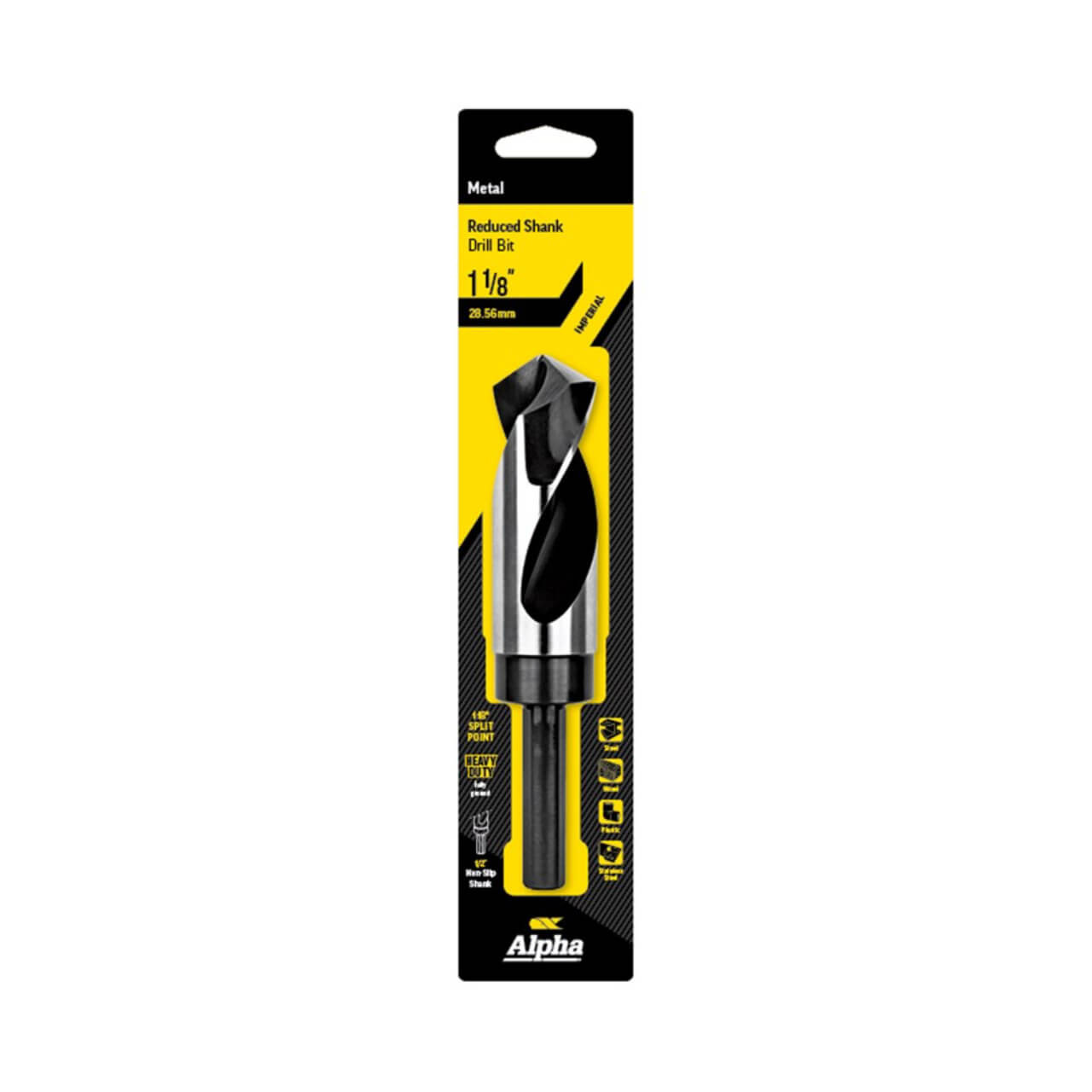 Alpha 1-1/8 Reduced Shank Drill Bit 1/2 Shank