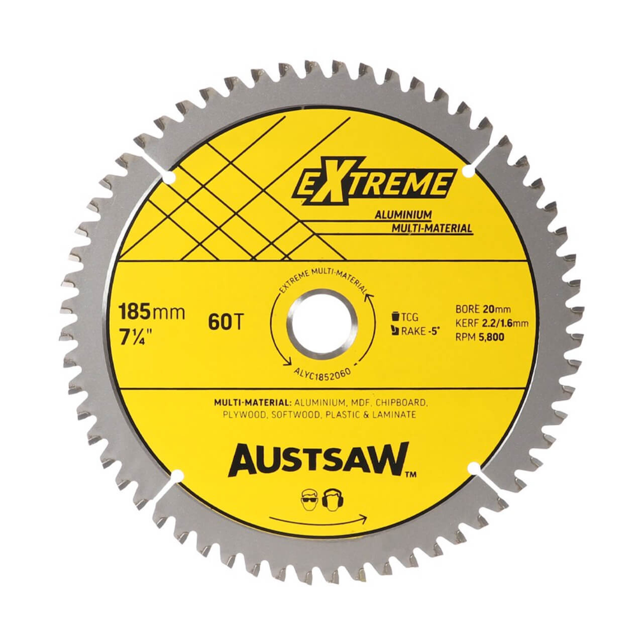 Austsaw 185mm Aluminium Blade Triple Chip, 20/16mm Bore, 60T