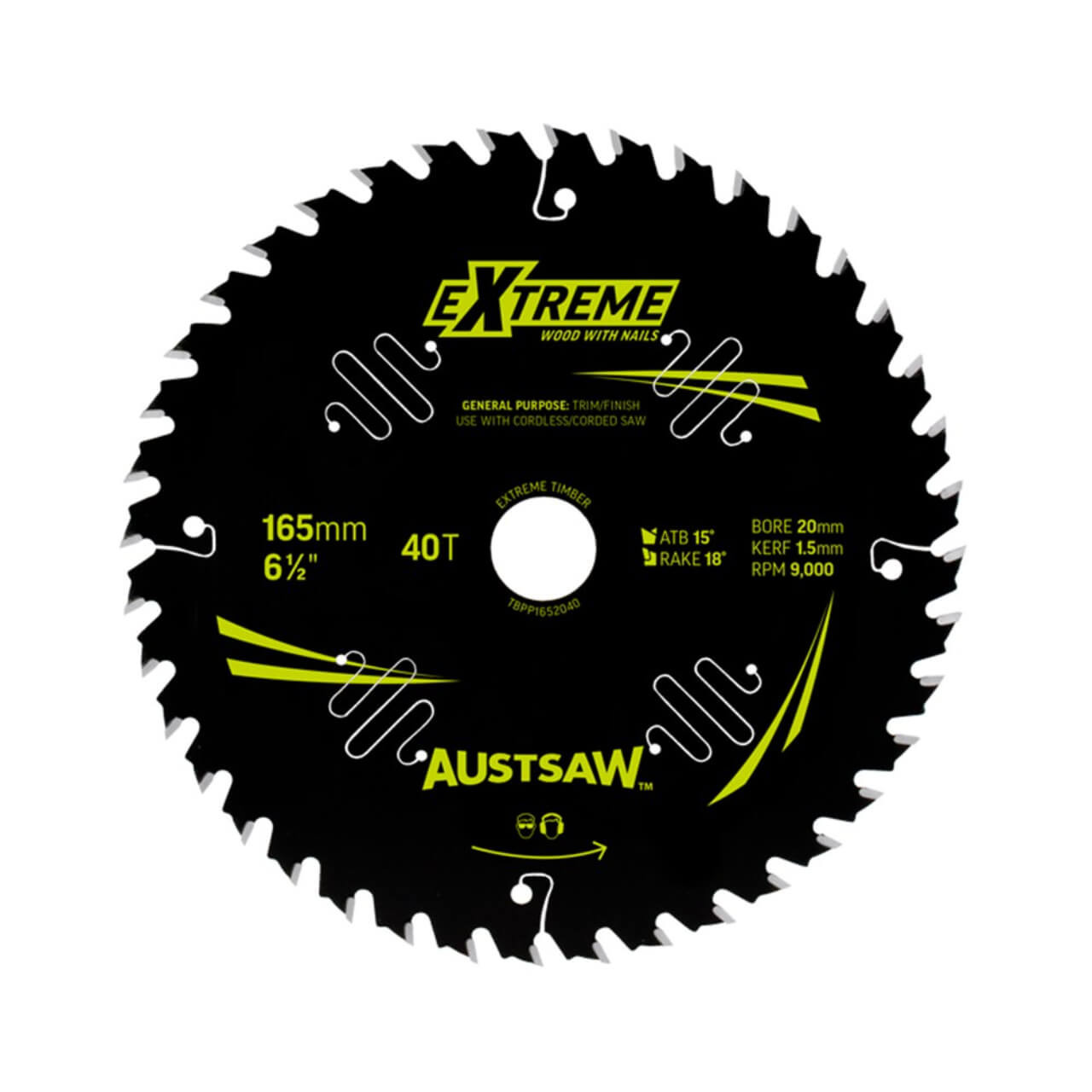 Austsaw Extreme: Wood with Nails Blade 165mm x 20/16 Bore x 40 T Thin Kerf