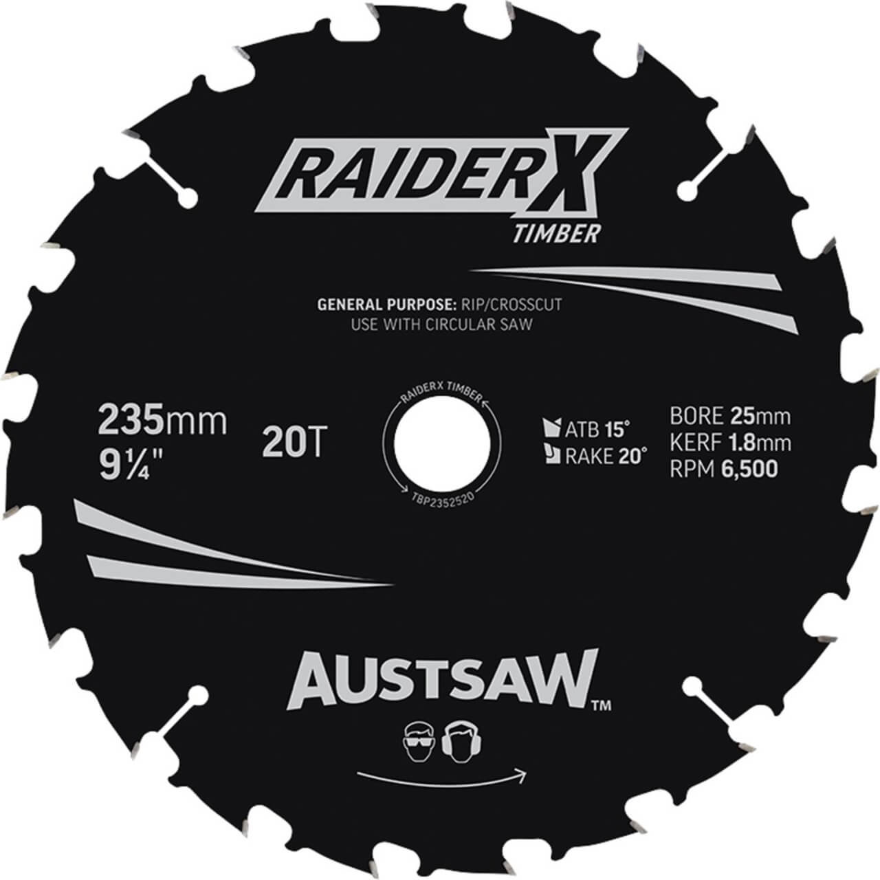 Austsaw RaiderX Timber Blade 235mm x 25 Bore x 20 T Thin Kerf