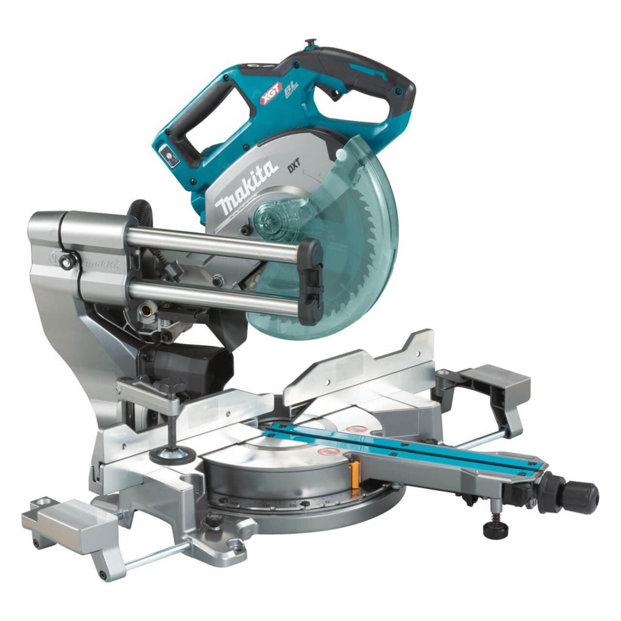 Makita 40V Max BRUSHLESS AWS* 216mm (8-1/2”) Slide Compound Mitre Saw - Includes 2 x 4.0Ah Batteries & Single Port Rapid Charger