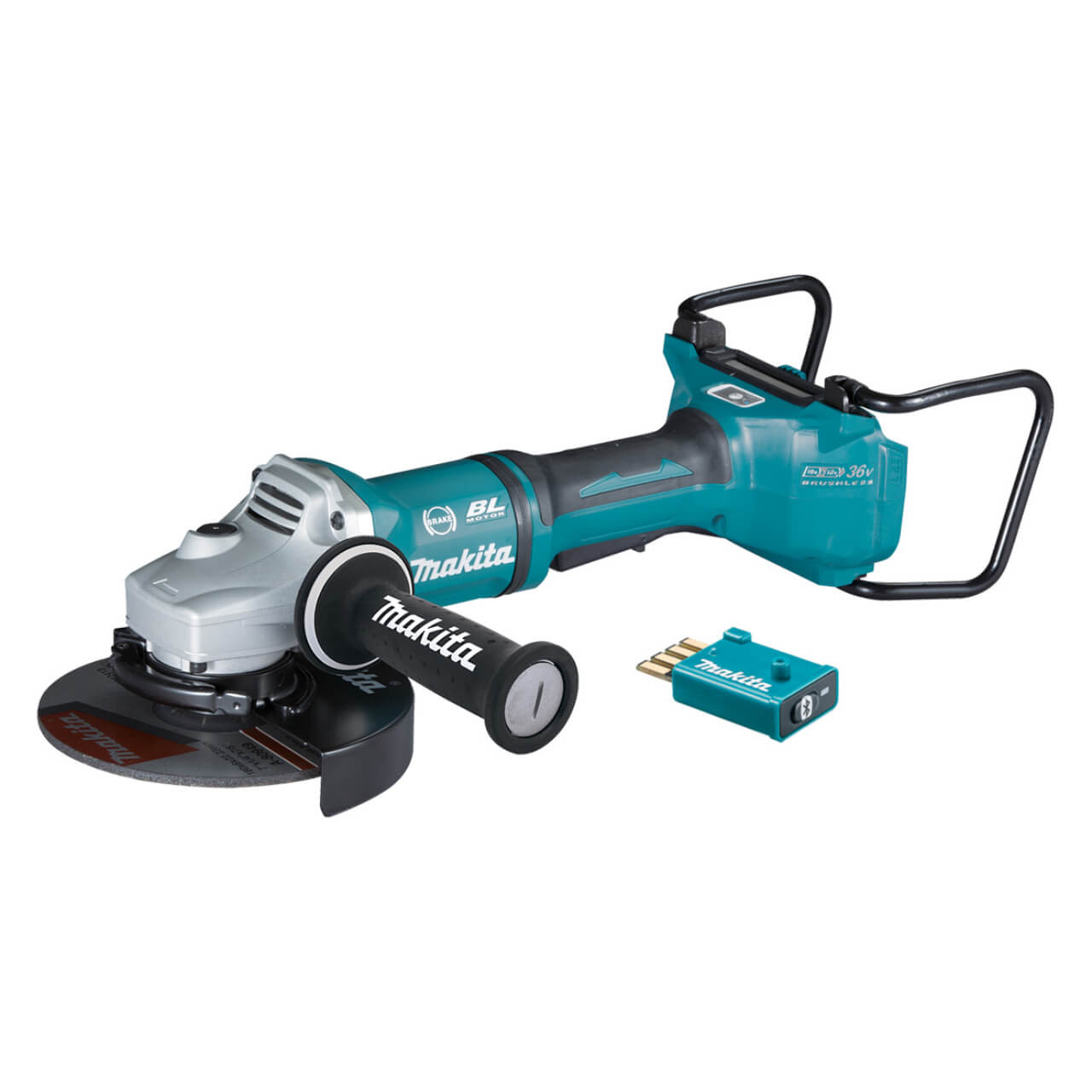 Makita 18Vx2 BRUSHLESS AWS 180mm (7”) Angle Grinder. Paddle Switch. Kick Back Detection. Electric Brake. Anti-Vib Handle & Carry Case - Tool Only