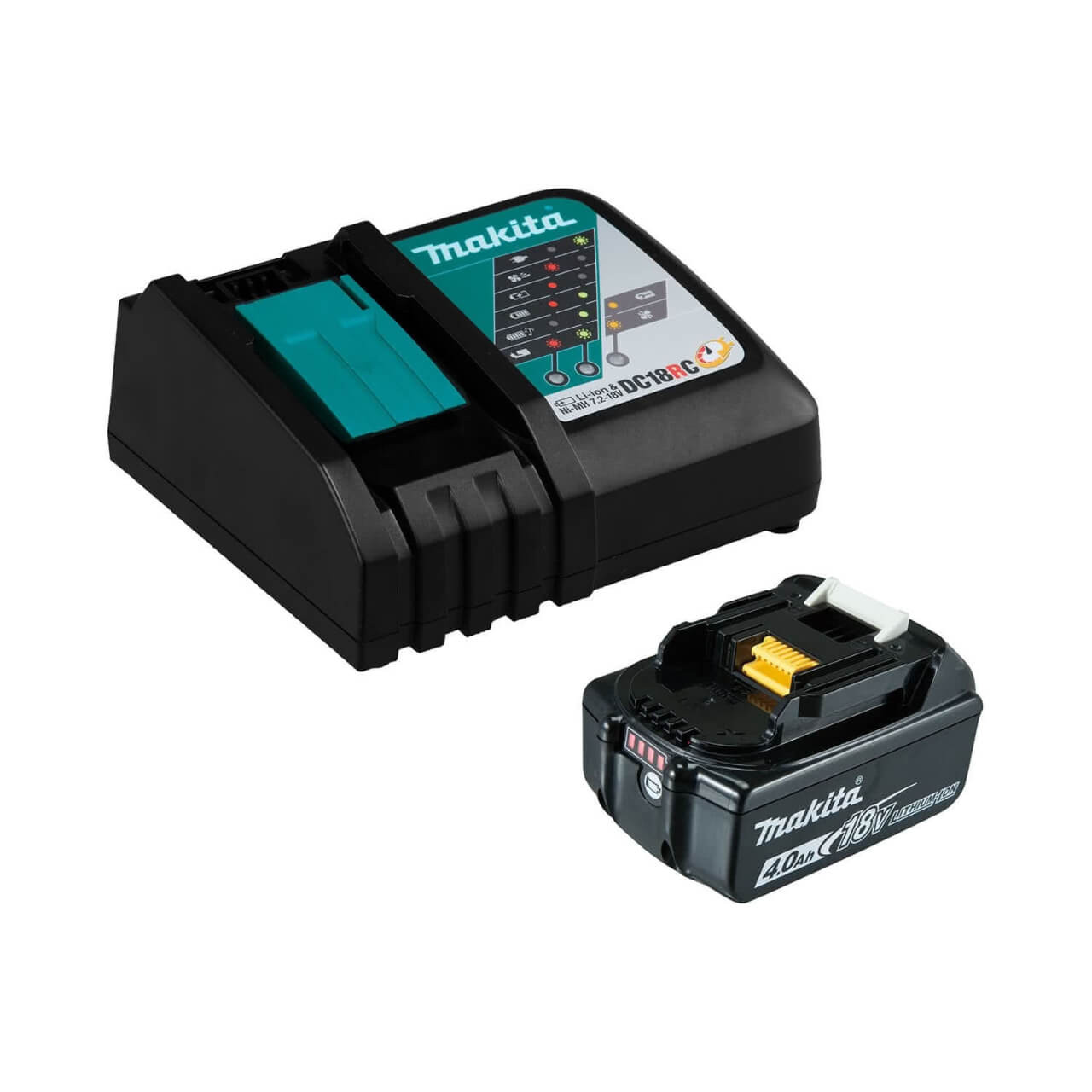 Makita 18V Single Port Rapid Battery Charger with 4.0Ah battery