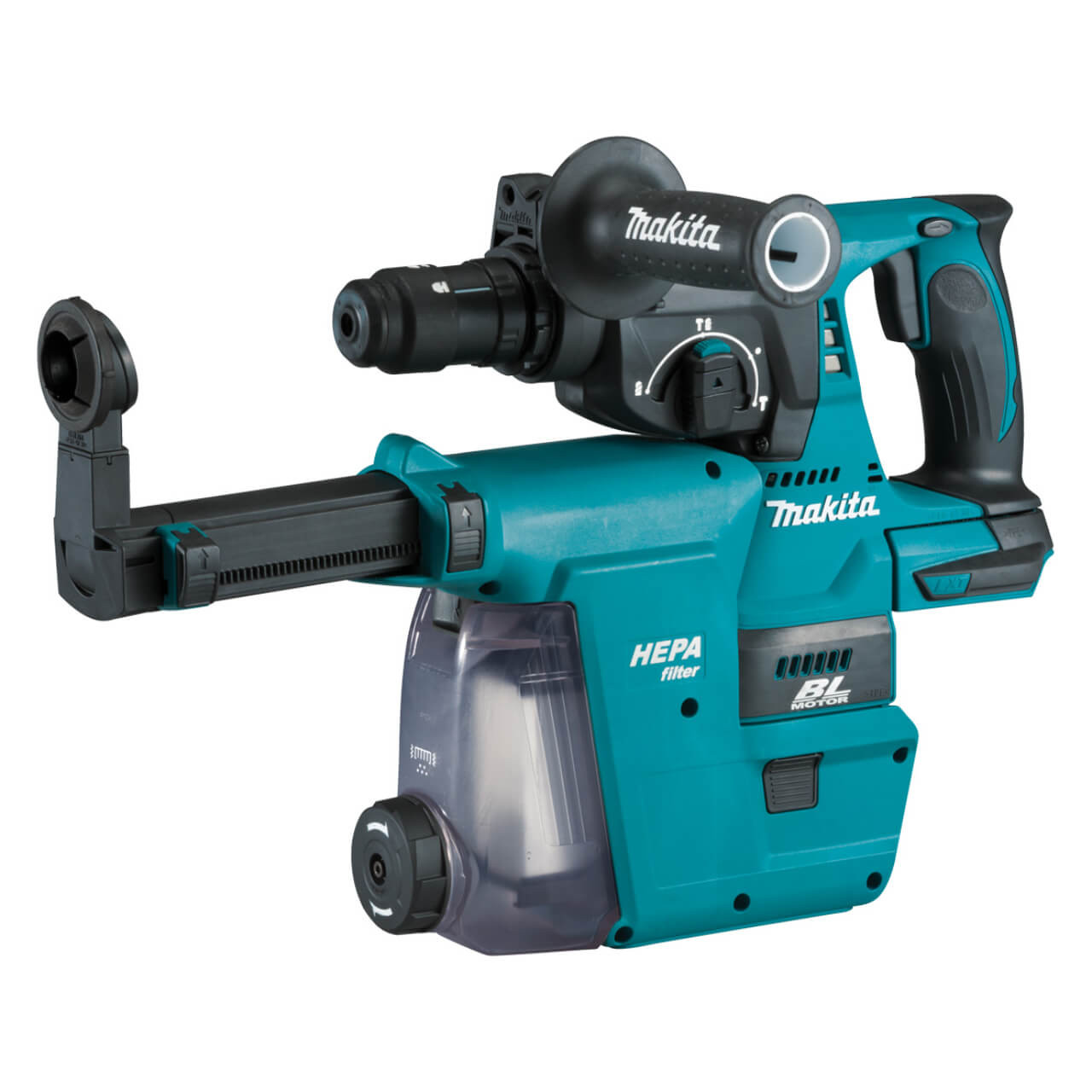 Makita 18V BRUSHLESS 24mm Rotary Hammer. Quick Change Drill Chuck. Dust Extraction Adaptor (DX07). Case - Tool Only