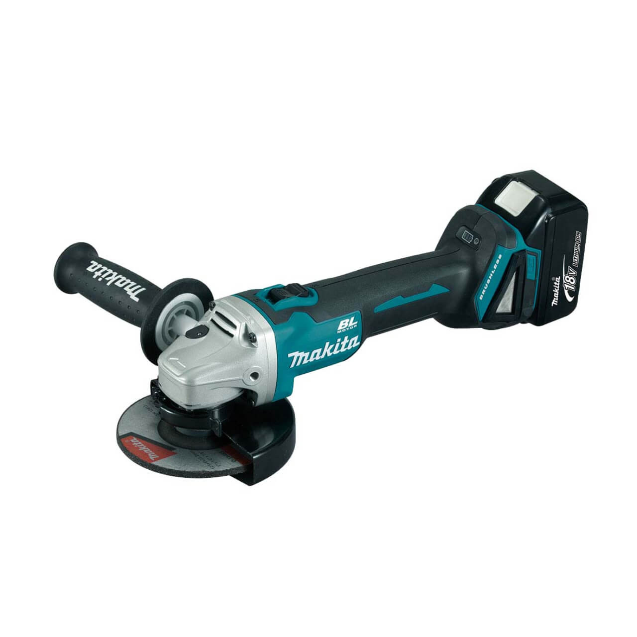 Makita 18V BRUSHLESS 125mm Slide Switch Angle Grinder Kit - Includes 2 x 5.0Ah Batteries. Rapid Charger & Carry Case