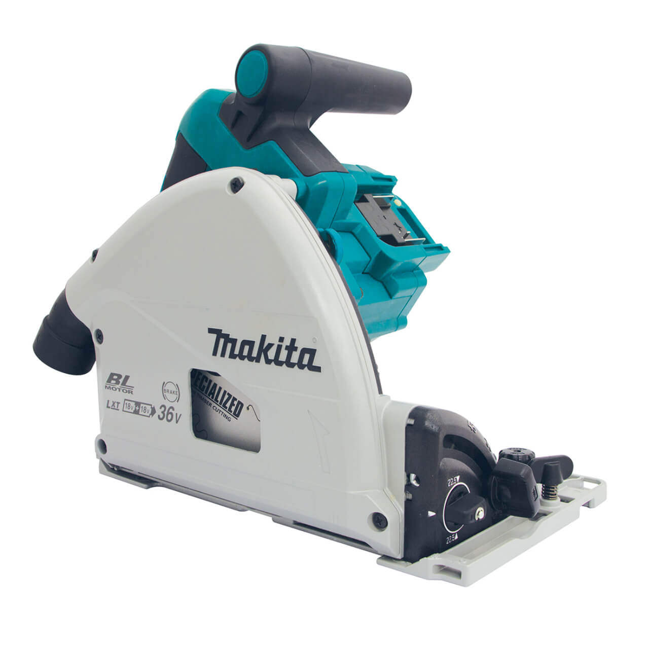 Makita 18Vx2 BRUSHLESS 165mm Plunge Saw Kit - Includes 2 x 5.0Ah Batteries. Dual Port Rapid Charger. 1400mm track & 2 x MakPac Case