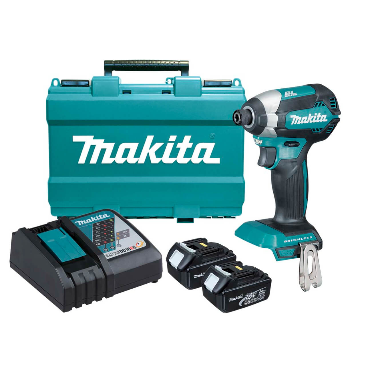 Makita 18V COMPACT BRUSHLESS Impact Driver Kit - Includes 2 x 3.0Ah Batteries. Rapid Charger & Carry Case