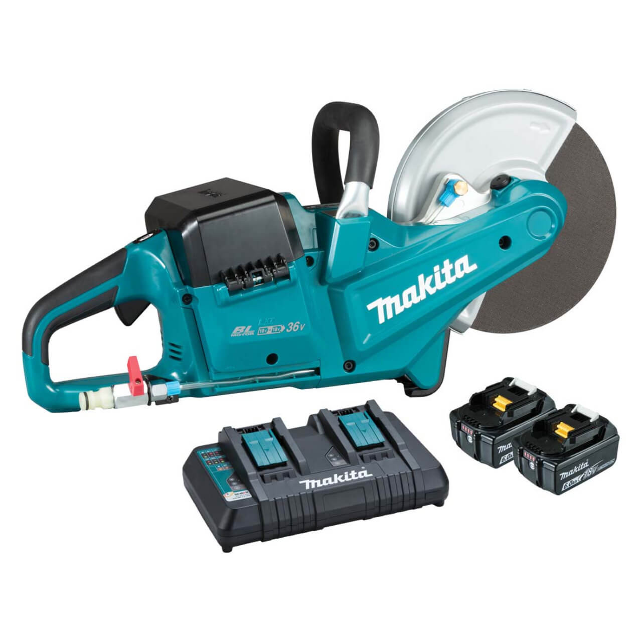 Makita 18Vx2 BRUSHLESS 230mm (9”) Power Cutter Kit - Includes 2 x 6.0Ah Batteries. Dual Port Rapid Charger * Blade not included