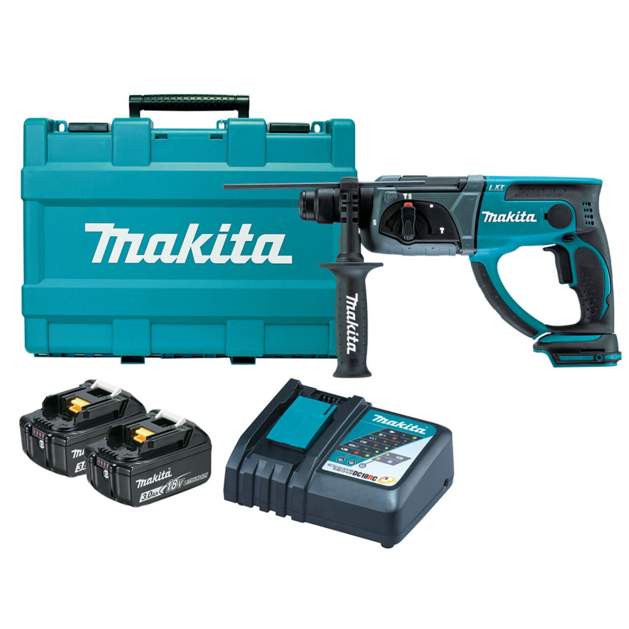 Makita 18V 20mm SDS Plus Rotary Hammer Kit - Includes 2 x 3.0Ah Batteries. Rapid Charger & Carry Case