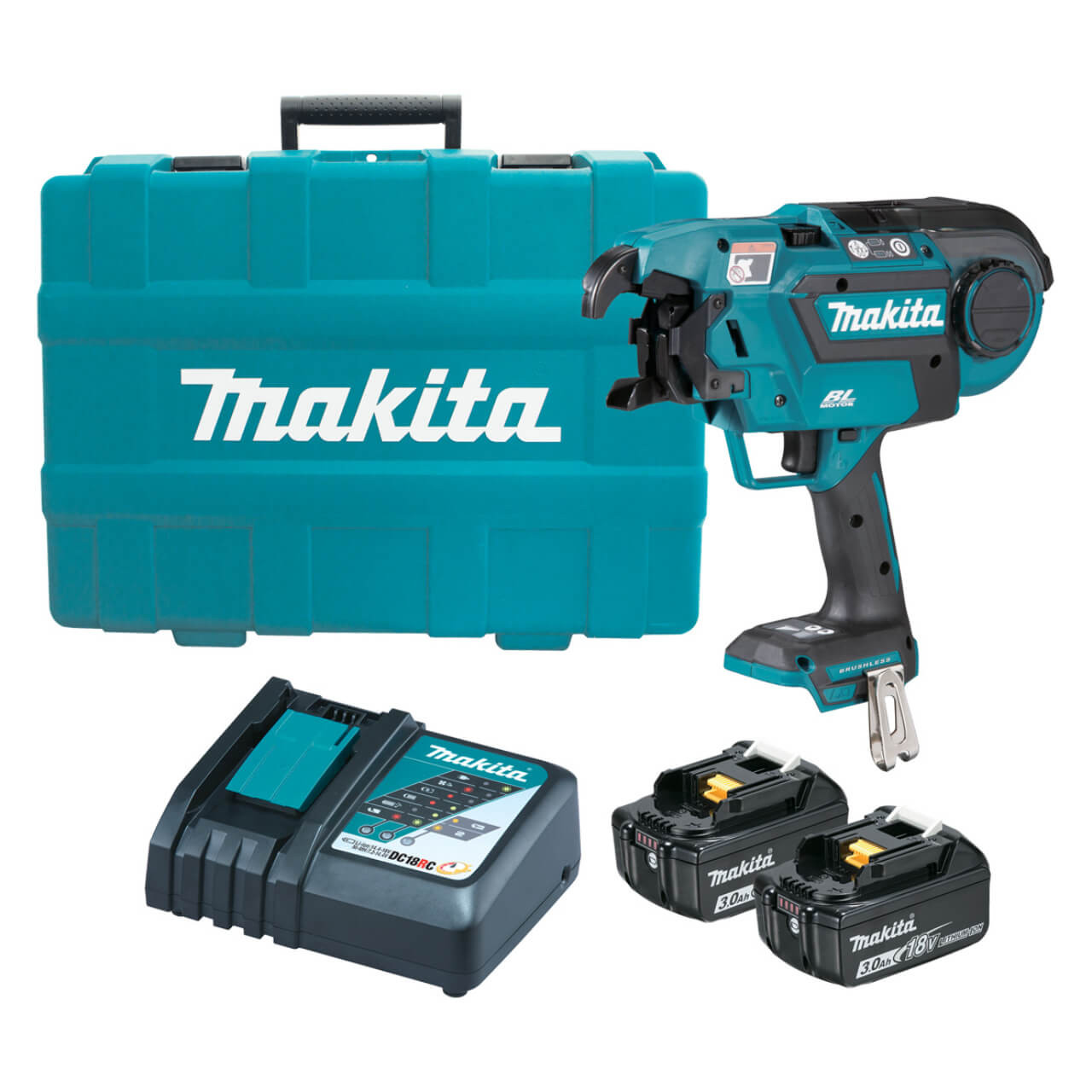 Makita 18V BRUSHLESS Rebar Tying Tool Kit - Includes 2 x 3.0Ah Batteries. Rapid Charger & Carry Case