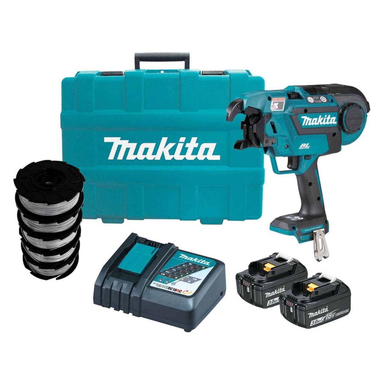 Makita 18V BRUSHLESS Rebar Tying Tool Kit - Includes 2 x 3.0Ah Batteries. Rapid Charger & Carry Case