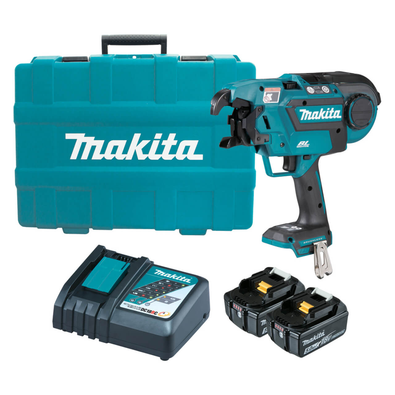 Makita 18V BRUSHLESS Rebar Tying Tool Kit - Includes 2 x 5.0Ah Batteries. Rapid Charger & Carry Case