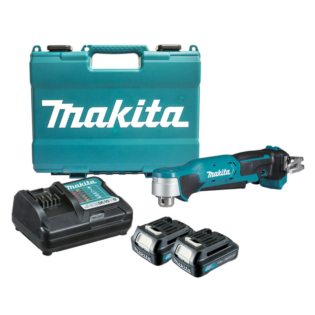 Makita 12V Max Keyed Chuck Angle Drill Kit - Includes 2 x 1.5Ah Batteries. Charger & Case