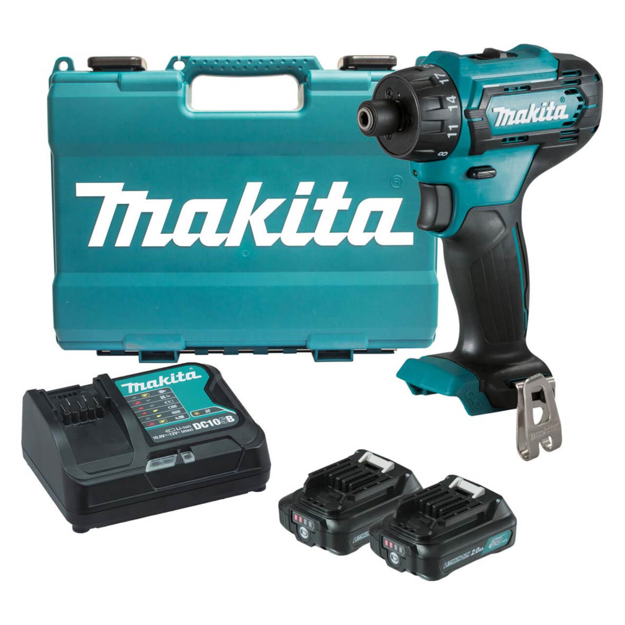 Makita 12V Max 1/4” Hex Chuck Driver Drill Kit - Includes 2 x 2.0Ah Batteries. Rapid Charger & Case