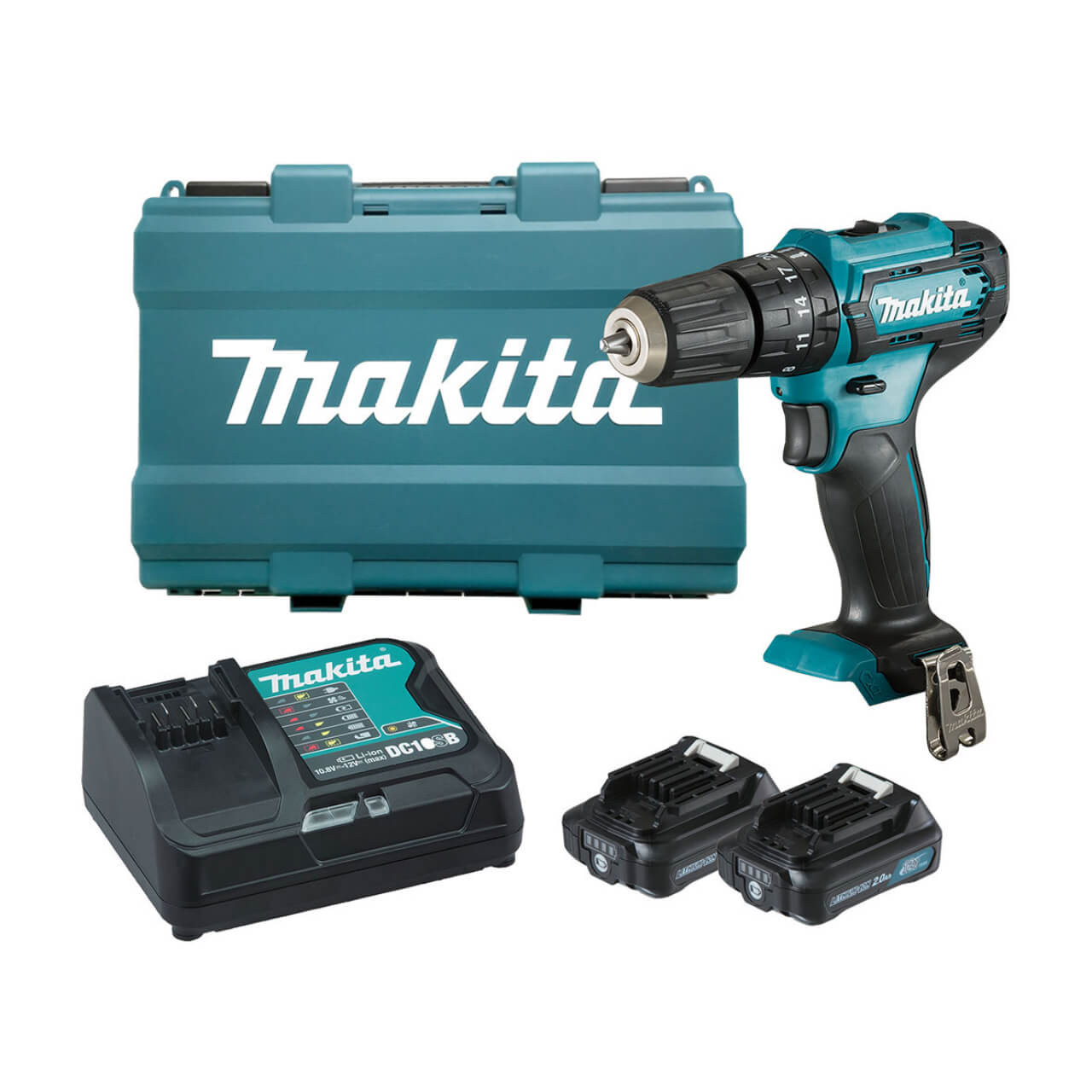 Makita 12V Max Hammer Driver Drill Kit - Includes 2 x 2.0Ah Batteries. Rapid Charger & Case