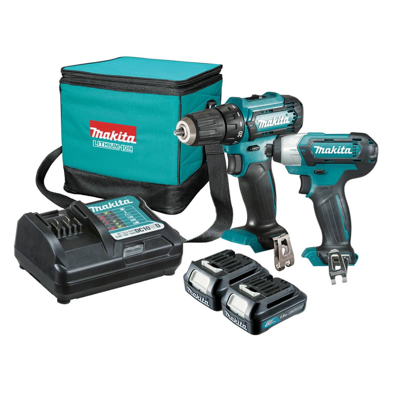 Makita 2 Piece Combo Kit - DF333DZ. TD110DZ. 2 x BL1016. DC10WD. Bag (831274-0)
