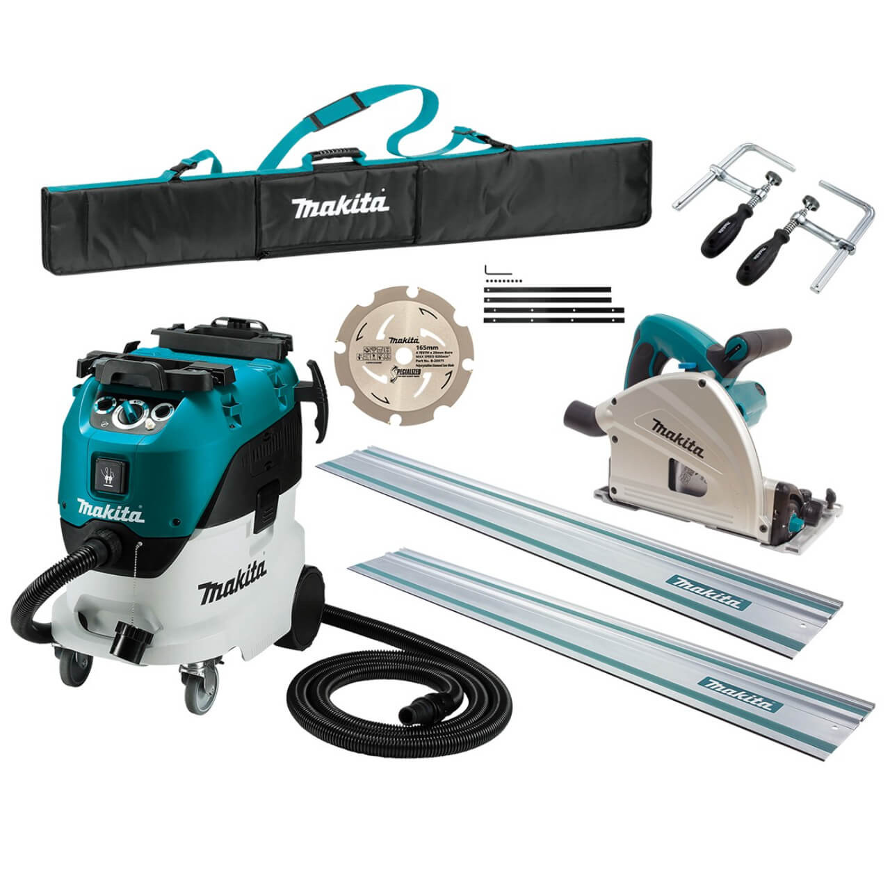 Makita 165mm (7”) Plunge Cut Circular Saw Kit (SP6000JTX2) & 42L Wet/Dry M-Class Vacuum (VC4210MX2) Combo