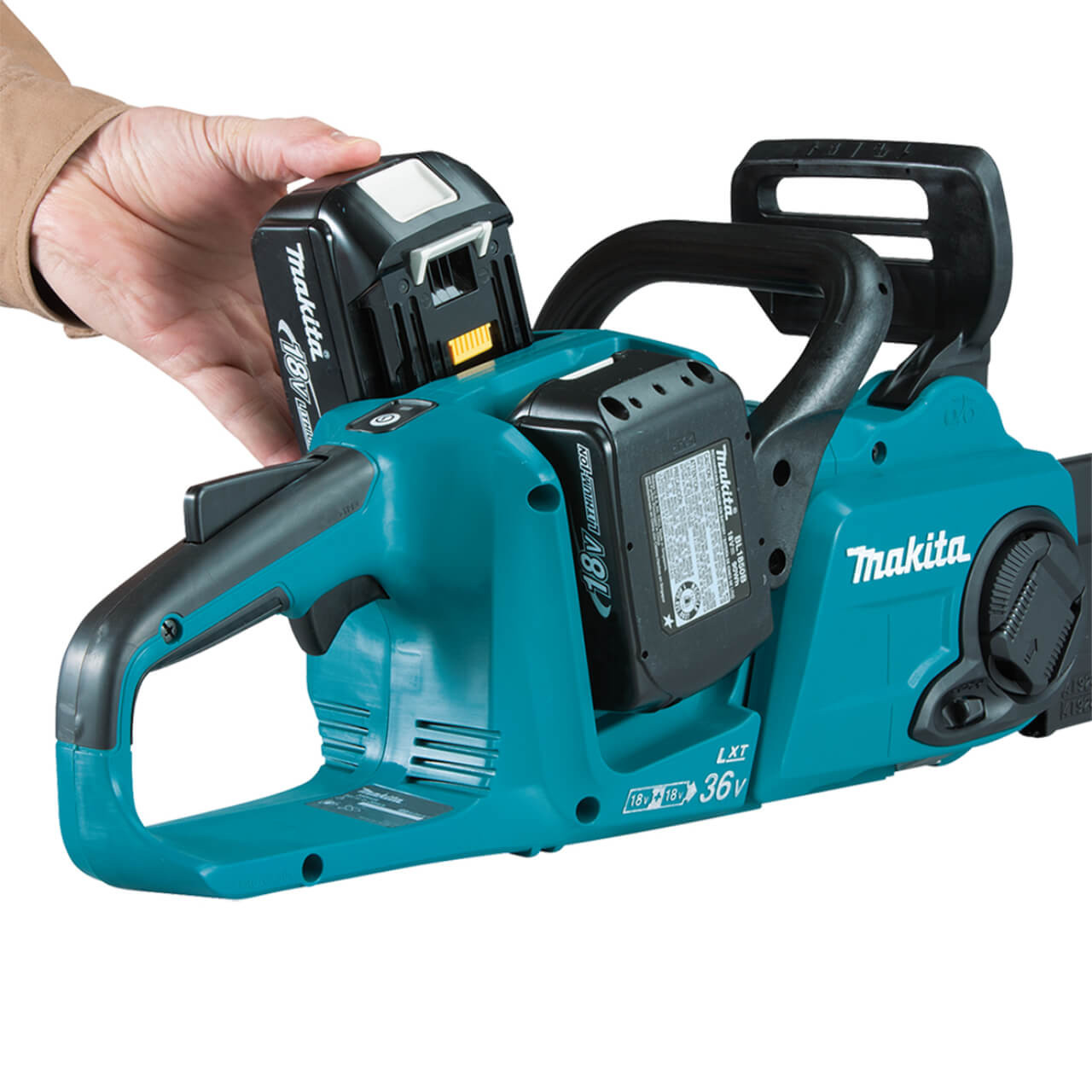 Makita 18v Chainsaw 400mm kit includes 2x 5.0ah batteries and 1x dual charger