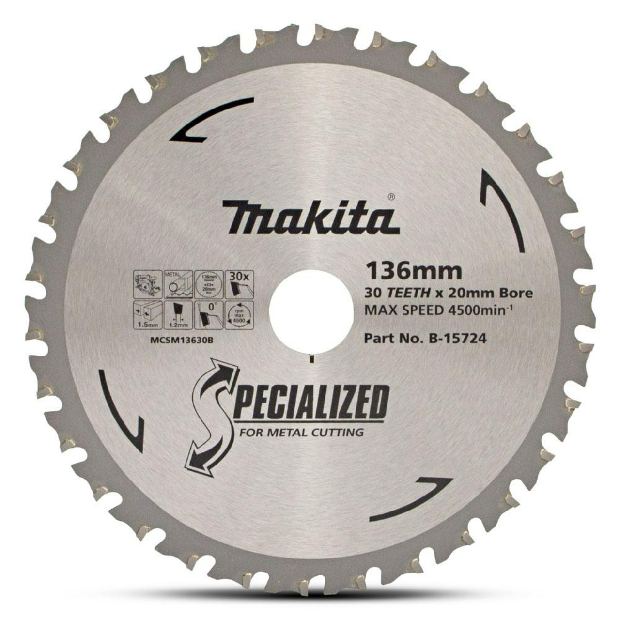 Makita 136mm x 20mm  x 30T TCT Cold Metal Cutting Saw Blade