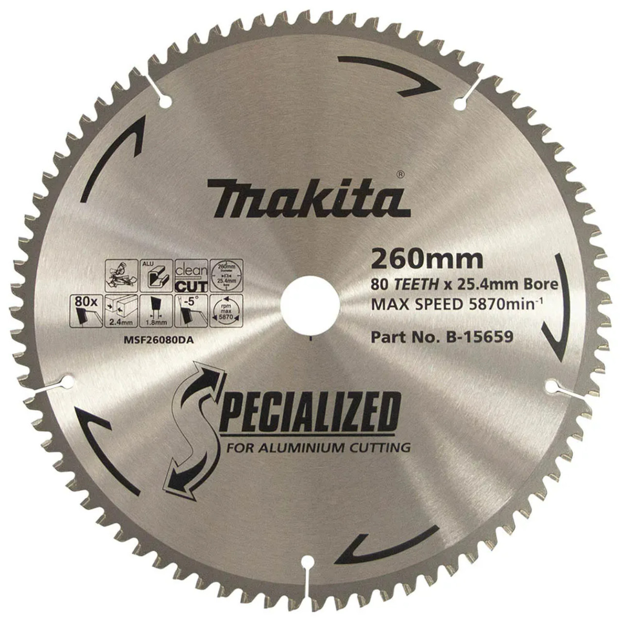 Makita 260mm x 25.4mm x 80T TCT Aluminum Saw Blade - Mitre Saw